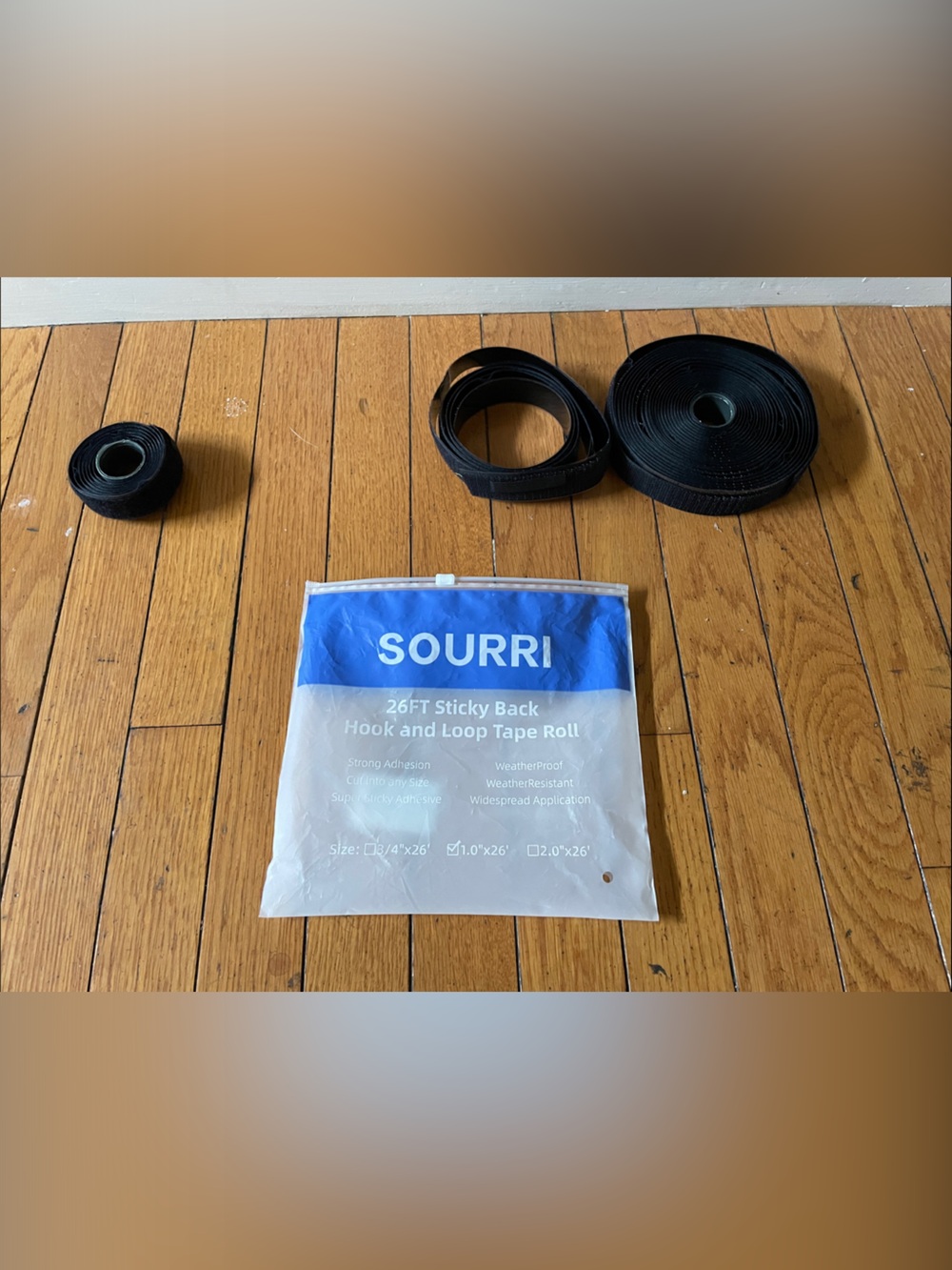 Sourri 26ft Sticky Back Hook and Loop Tape - Black